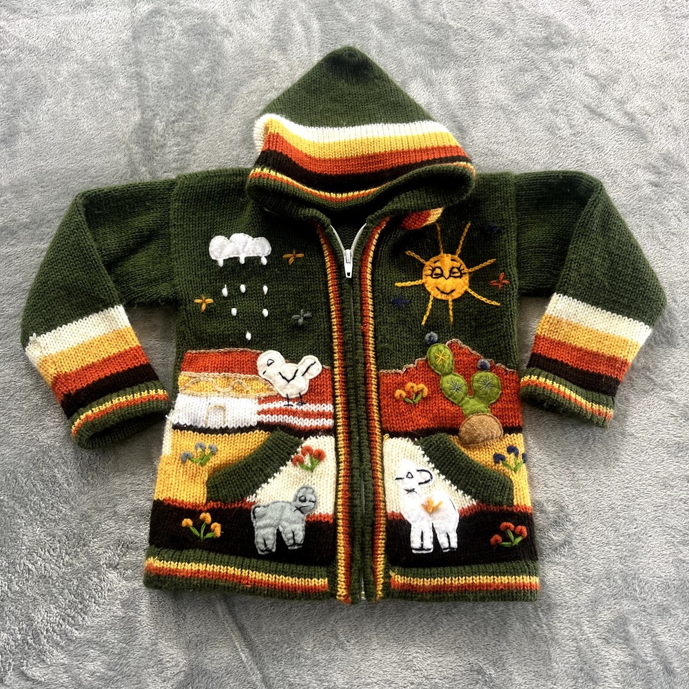 Peruvian Alpaca Co Andes Kids Zip Patchwork Embroidered Sweater 12-18M